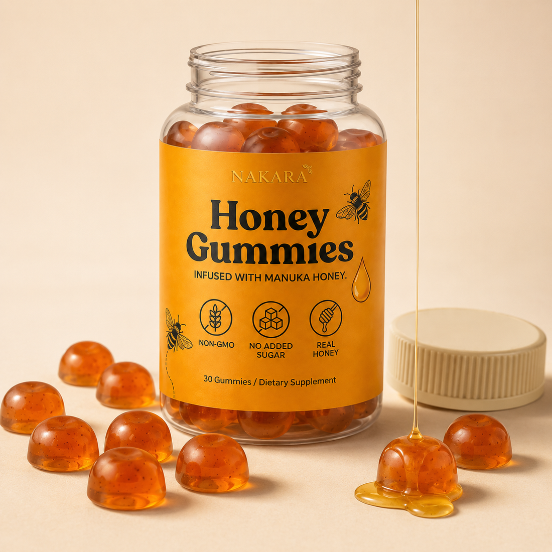 NAKARA HONEY GUMMIES · REAL VITALITY YOU CAN FEEL